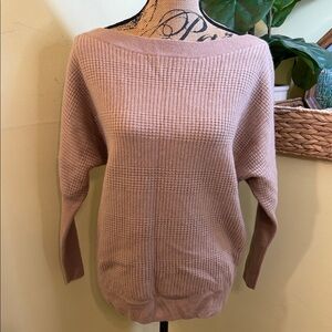 Studio Park Tan Waffle Knit 100% Cashmere Boat Neck Sweater Sz XSmall